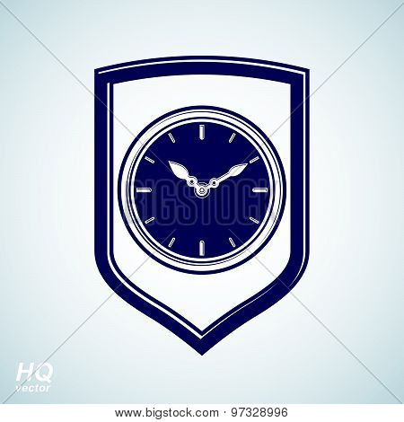 Vector wall clock with an hour hand on dial. Protection shield and high quality timer illustration