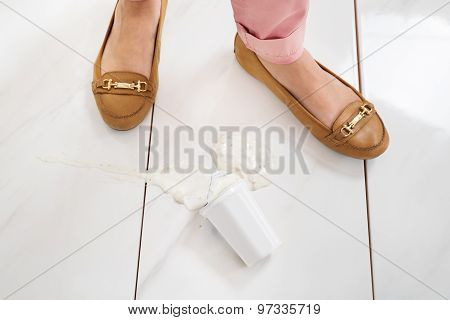 Female Leg With The Spilled Yoghurt
