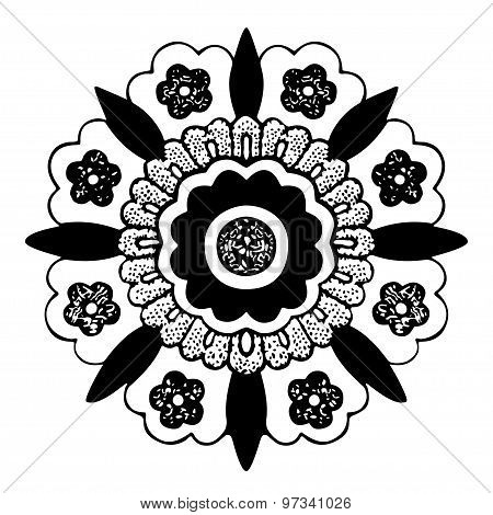 Black and white round flower abstract isolated background vector
