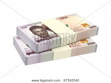 Nigerian nairas isolated on white background. Computer generated 3D photo rendering.
