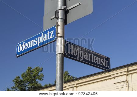 Crossing of Odeonsplatz and Hofgartenstrasse in Munich