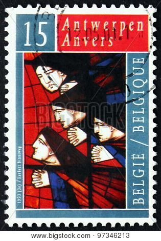 Postage Stamp Belgium 1993 Angels On Stained Glass Window