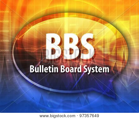 Speech bubble illustration of information technology acronym abbreviation term definition BBS Bulletin Board System