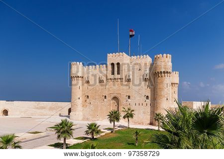 EGYPT, ALEXANDRIA - September 12, 2008. Citadel of Qaitbay fortress and its main entrance yard.