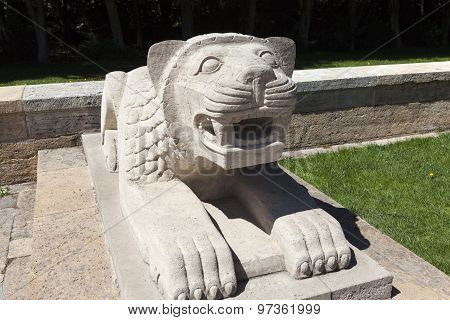 ANKARA, TURKEY - MAY 05, 2015: Photo of Lion in the alley at the mausoleum of Ataturk.