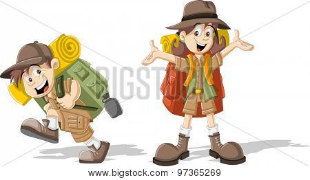 Cute cartoon kids in explorer outfit