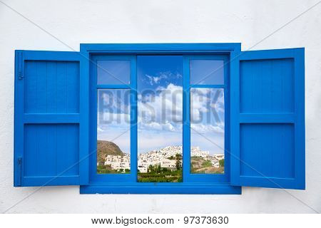 Almeria view from blue window of Mojacar photo mount