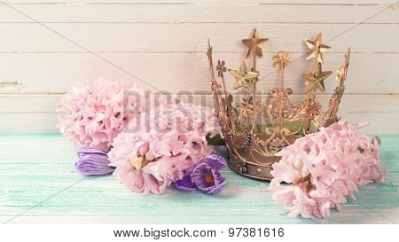 Background With Flowers And Decorative Crown