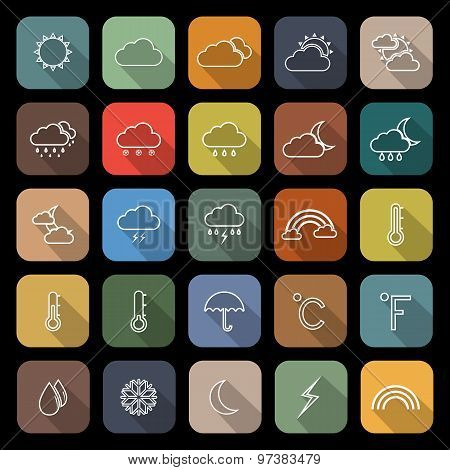 Weather Line Flat Icons With Long Shadow