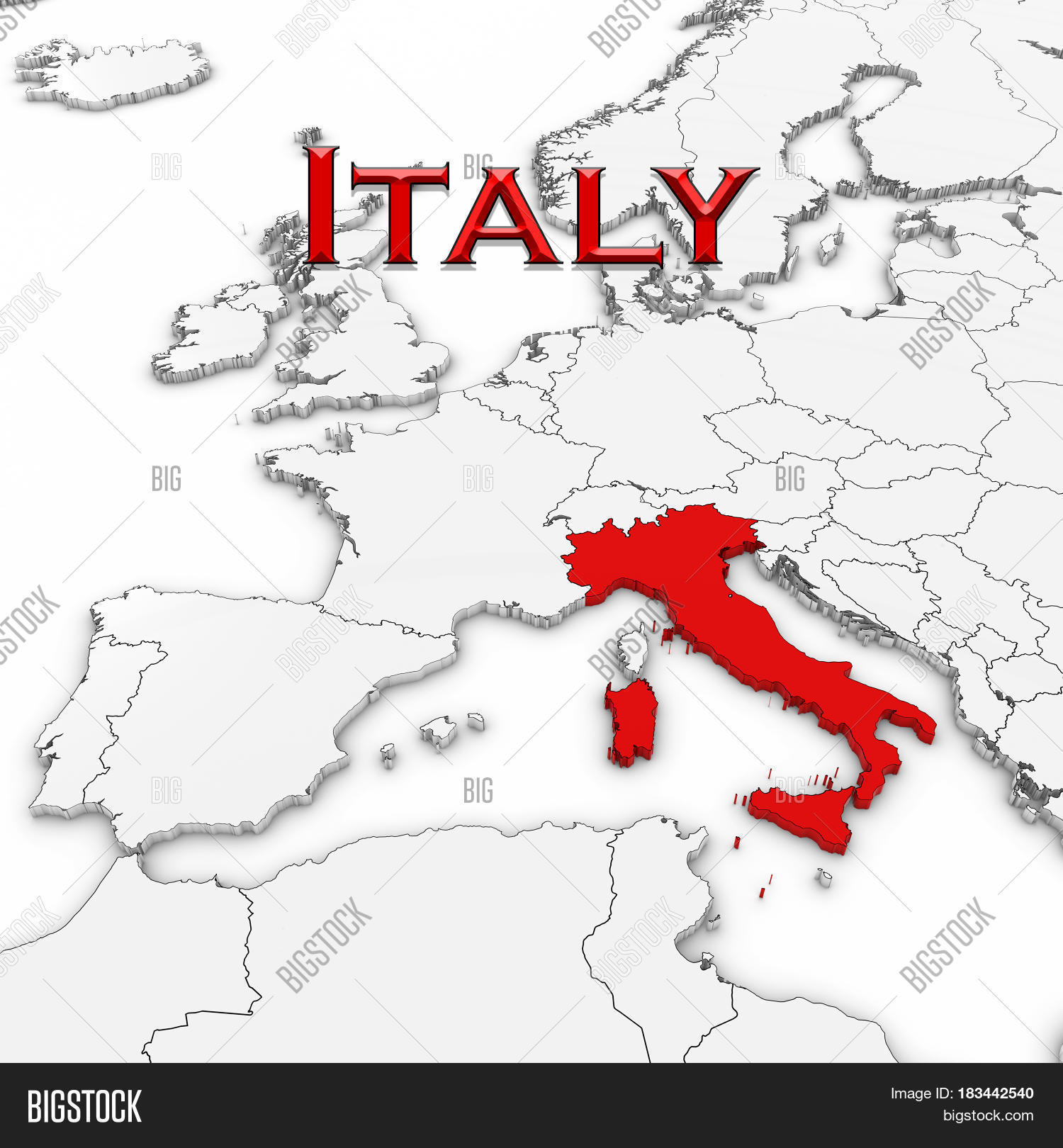 3D Map Italy Country Image & Photo (Free Trial) | Bigstock