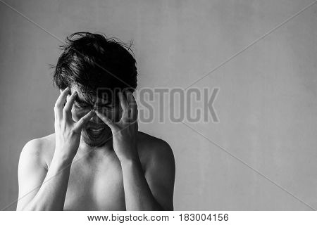 Portrait Of Stressful Naked Man