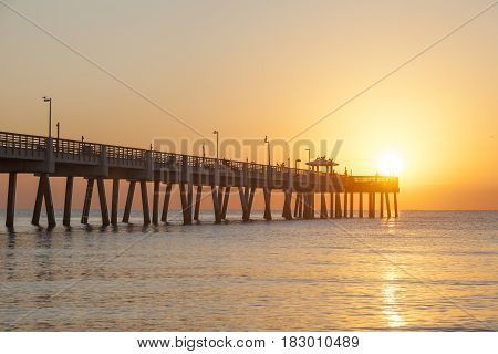 Dania beach fishing pier at sunrise. Hollywood beach Florida United States