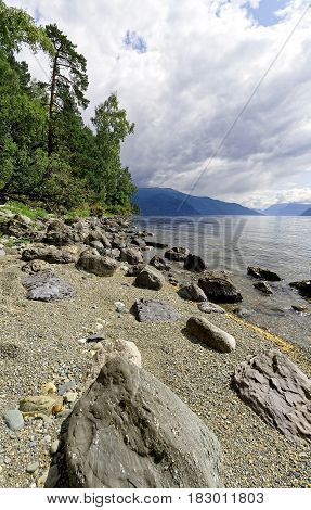 Russia Teletskoe lake. View to the southern part