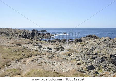 Rocky coastline of Corrubedo in Galicia Spain