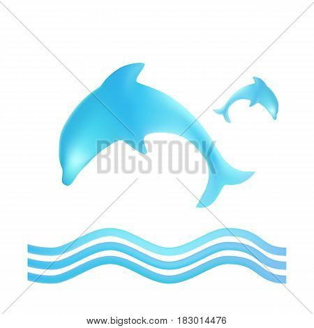 Beautiful dolphin silhouette with waves on white background. Made with gradient mesh.