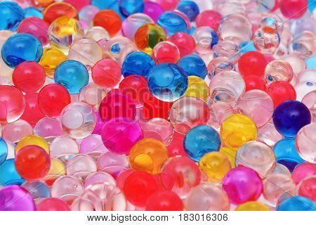 transparent colored jelly balls texture close up