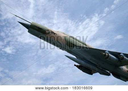 TURANJ, CROATIA - JUNE 11: Museum of the Croatian War of Independence, 1991 - 1995, (Homeland War, Domovinski Rat), fighter Combat aircraft MIG 21, Turanj, Croatia on June 11, 2016