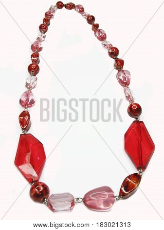 red beads with pink cystals isolated on white background