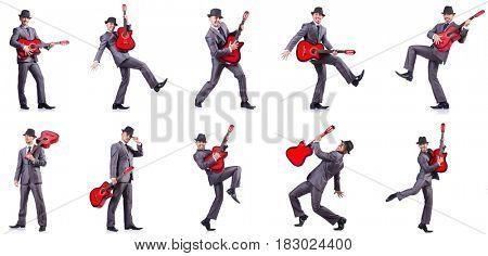 Businessman quitar player isolated on white
