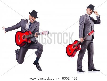 Businessman quitar player isolated on white