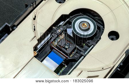 The mechanism of the opened drive CD-DVD Rom