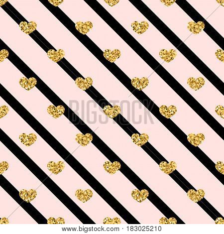 Gold Hearts Line Seamless Pattern