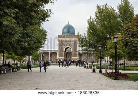 HARTANG SAMARKAND REGION UZBEKISTAN - OCTOBER 16 2016: The Imam al-Bukhari Memorial Complex is a sacred place of pilgrimage for Muslims