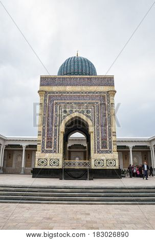 HARTANG SAMARKAND REGION UZBEKISTAN - OCTOBER 16 2016: The Imam al-Bukhari Memorial Complex is a sacred place of pilgrimage for Muslims. Mausoleum