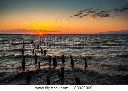 Colorful Sky And Water In Lake Paliastomi In Morning , Poti, Georgia