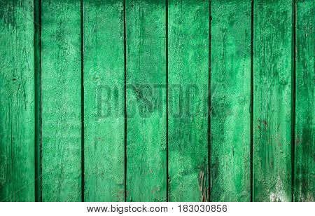 Green wood background texture. Old rural wooden fence background.