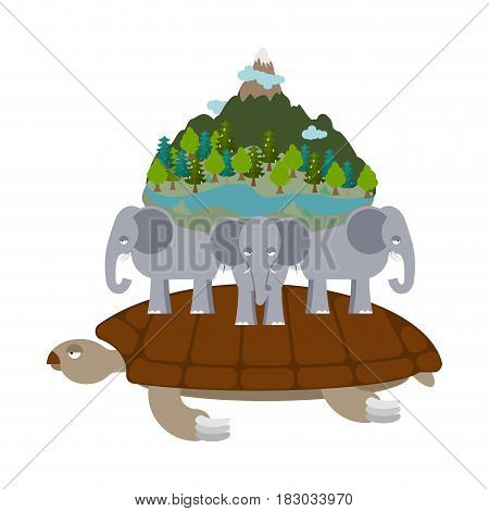 Mythological planet earth. turtle carrying elephants. Ancient representation of world