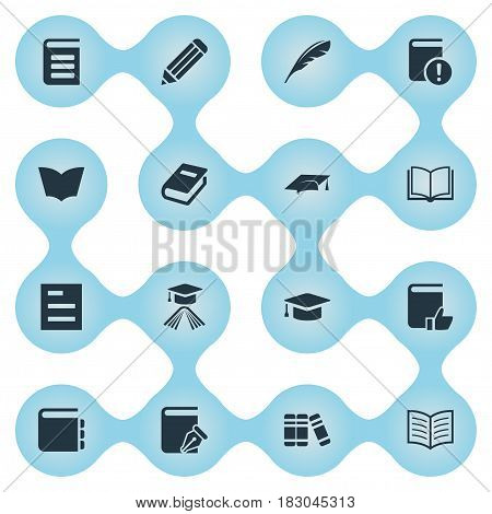 Vector Illustration Set Of Simple Reading Icons. Elements Important Reading, Journal, Academic Cap And Other Synonyms Plume, Document And Hat.