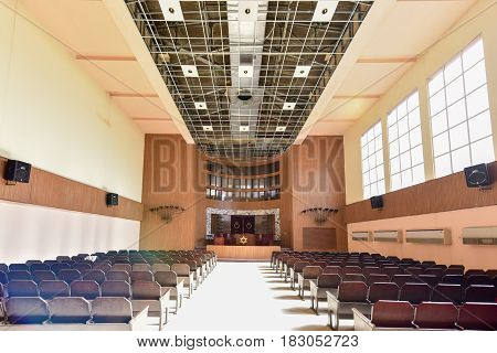 Havana Cuba - Jan 15 2017: Temple Beth Shalom built in 1952 is a synagogue located in the Vedado neighborhood of downtown Havana Cuba.