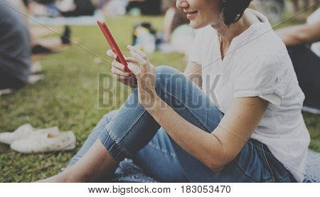 Woman relax using connect smart phone
