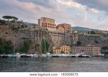 View of Marina Piccola in Sorrento at dusk Campania Italy