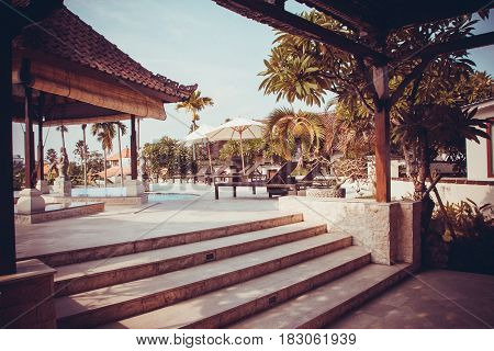 Beautiful hotel pool in Bali Indonesia, Seminyak