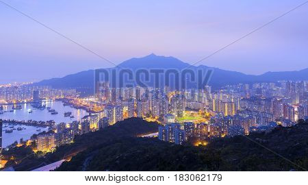 Hong Kong Tuen Mun downtown at sunset