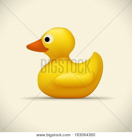 illustration of yellow color toy duck on bright background with shadow