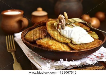 Draniki - Potato Pancakes Stuffed With Minced Meat,traditional Dish Of East Slavic Cuisine.