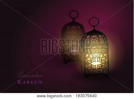 Intricate Arabic lamps with lights for Ramadan Kareem vector
