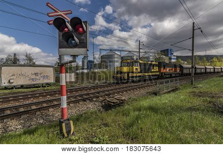 Railway track near Kostov station in spring nice sunny spring day
