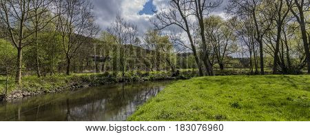 River Bilina near Stadice village in spring sunny day