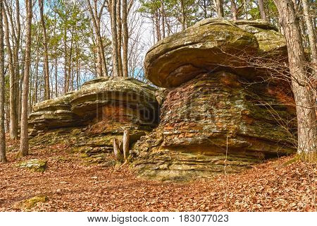 Colorful Rocks in the Forest in the Garden of the Gods in Shawnee National Forest in Illinois