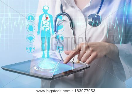 Doctor working on a virtual screen. medical concept