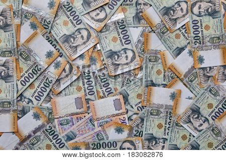 Pile of banknotes as a background (hungarian forint)