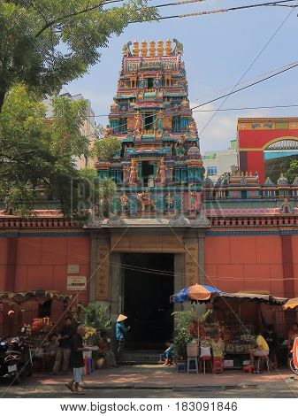 HO CHI MINH CITY VIETNAM - NOVEMBER 26, 2016: Mariamman temple. Mariamman temple is a temple dedicated to the Hindu goddess Mariamman built in the late 19th century.
