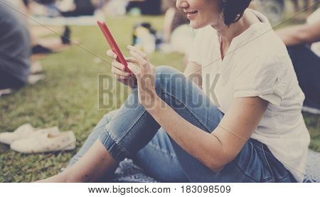 Woman relax using connect smart phone