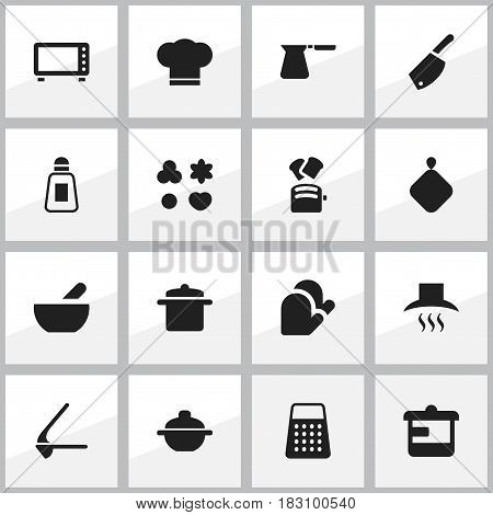 Set Of 16 Editable Cook Icons. Includes Symbols Such As Pot-Holder, Shortcake, Backsword And More. Can Be Used For Web, Mobile, UI And Infographic Design.