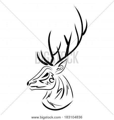 Handdrawn sketchy vector deer head logo black and white contour isolated on on white background Vector Tribal Decorative Patterned Design