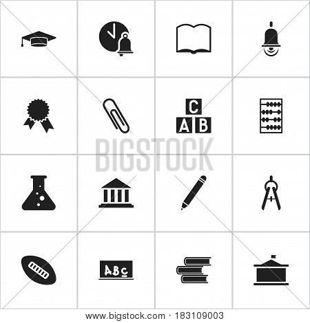 Set Of 16 Editable University Icons. Includes Symbols Such As Chemistry, Alarm Bell, Museum And More. Can Be Used For Web, Mobile, UI And Infographic Design.